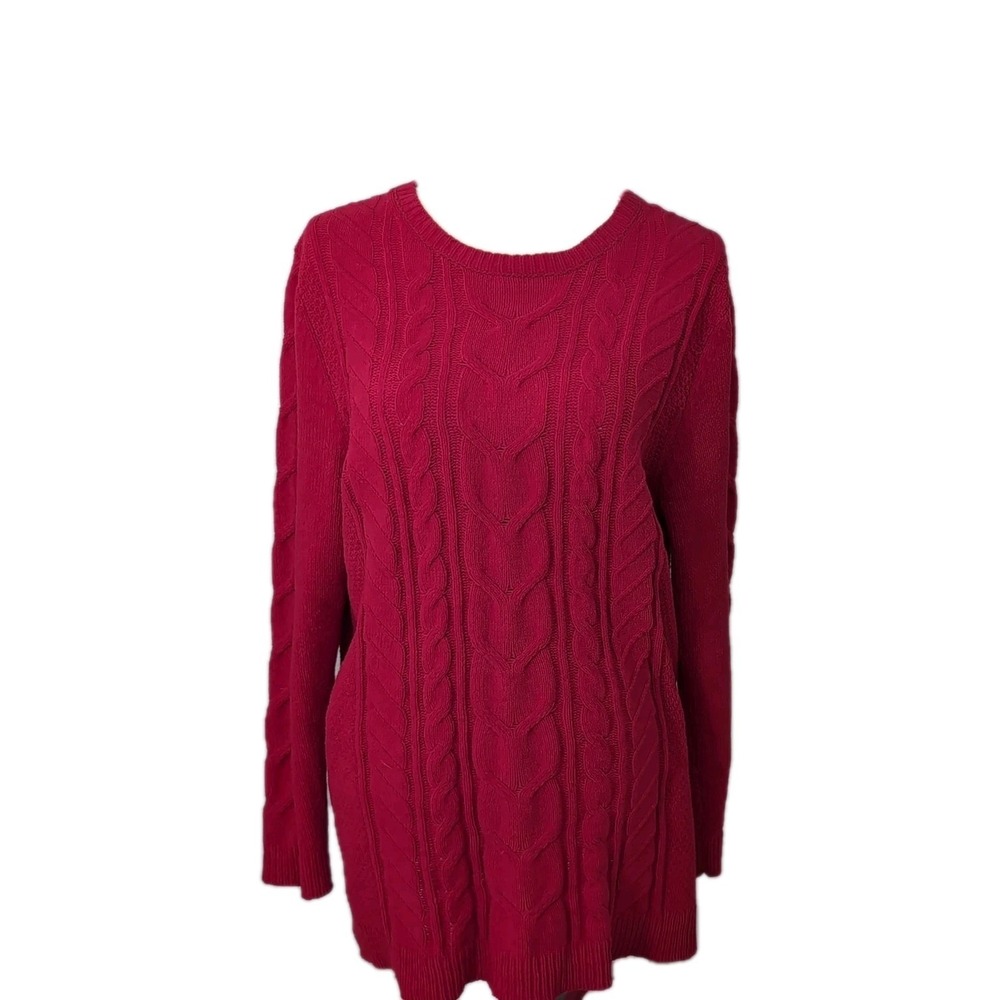 J Jill Womens Pullover Sweater Size L Red Chenille‎ Cable Knit Long Sleeve